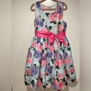 Girls Spring Dress with Pink Bow